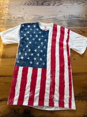 Kids Short Sleeve American Flag Graphic Tee - Red, White & Blue - Size Small